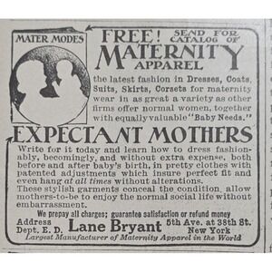 Vintage 1916 + 1917 Lane Bryant Maternity Advertisement "Maternity"
